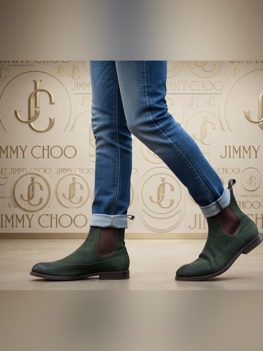 Authentic Jimmy Choo luxury designer men's army green suede leather boots sz 9.5